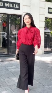 [Voucher 15% MOV 199K cap 100K Áo sơ dài tay HeraDG thiết kế kiểu áo tay bồng cổ thắt nơ thanh lịch chất liệu Recycle bảo vệ môi trường SAKBD1012