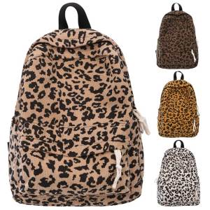 MOJOYCE Womens Corduroy Leopard Backpack with Multiple Compartments for Travel and School Use in Stylish Design