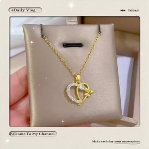 Titanium Steel Geometric Heart Butterfly Necklace for Women Chic Clavicle Chain Cute Jewelry Fashionable Clavicle Chain