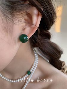 Elegant Green Agate Earrings Womens Fashion Jewelry Fresh out New Style Luxury Atmosphere Ear Decorations Feilin Acc