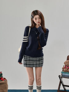 Warm Knitted Sweater Womens Pullover TB Turn-down Collar Twist Autumn Winter New Style College Style Comfortable Knitwear