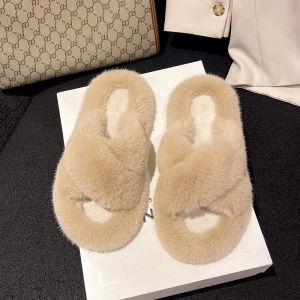 Womens Thick Bottom Fur Slippers Casual High Heel Spring New Style Outdoor Wearable Slip-On Cotton Slippers Anti-Slip