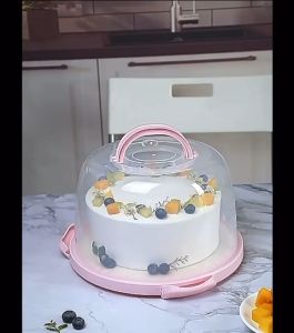 Re-useable PET click closure cake box with handle