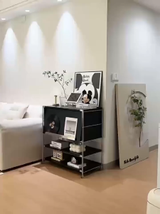 HIDUP MEWAH ชั้นวางของ Bauhaus ชั้นวางของหุ่นยนต์กวาดพื้นชั้นวางของจอแสดงผลสไตล์โบราณขนาดกลางตู้ประตูพลิกหลายชั้นตู้ข้างโซฟา