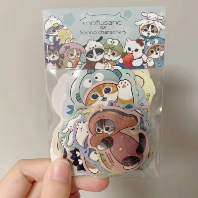 New Mofu Sanrio Cats PVC Waterproof Tearable Stickers 24pcs Set for Luggage Mobile Phone Case Adhesive Paper Labels