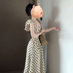 CHANGTONG | Elegant French Style Summer New Long Dress Soft Polka Dot Print High Waist Slim Fit H-Line Midi Dress Unique Fashion Sensation