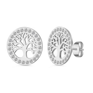 Skyrim Tree of Life Clear Zircon Round Stud Earring Stainless Steel Gold Color Ear Stud Vintage Amulet Jewelry Birthday Gift
