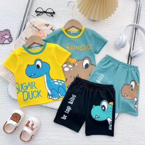 Bộ Quần Áo Ngắn Tay Trẻ Em Hiệu NATUCO Vải Cotton Cho Bé Trai Bé Gái 8-27kg In Hình Động Vật Dễ Thương TN-IN195