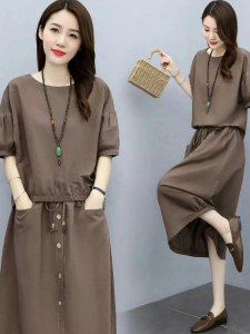NUANKONG | Fashion Casual Slimming Cotton Linen Two-Piece Dress