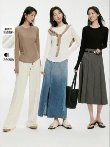 Yigue | Slim Fitting Round Neck T-Shirt for Spring Thin Long Sleeve Casual Style