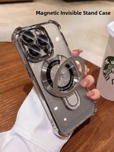 Apple iPhone 16 Silicone Case with Corner Airbag And Magnetic Stand Holder Anti-Fall Full Cover Protection for Men And Women