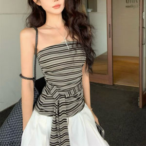 Áo Vest Hở Lưng Kẻ Sọc Kiểu Pháp Cổ Điển Dành Cho Nữ Mùa Hè Mới Áo Vest Ngắn Ôm Vừa Vặn Phong Cách Mỹ Gợi Cảm Đa Năng Thời Trang