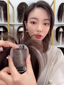 5X8CM 100% Human Hair Piece Black And Mocha Brown Hair Topper Hair Replacement Cover White Hair Breathable And Lightweight Wig Increase Hair Volume For Woman