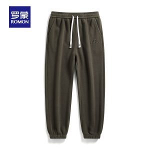 ROMON | Romon Mens Fleece Lined Hooded Pants Double Sided Winter Sports Casual Long Trousers Youthful Vitality Style Mid Waist Fit