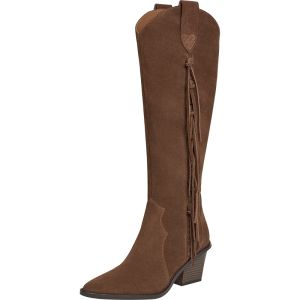 Joy & Peace | Leather Tassel Chunky Heel Cowboy Boots