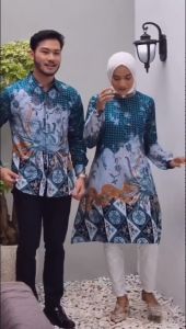 Batik Couple Motif Ayam - Baju Batik Couple Tunik Saku Samping Kemeja Lengan Panjang MLXLXXL SERAGAM