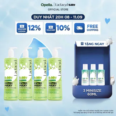 Bộ 4 chai Sữa Tắm Gội Trẻ Em Lactacyd Baby Extra Milky Làm Sạch Dịu Nhẹ và Dưỡng Ẩm Vượt Trội 500ml/chai