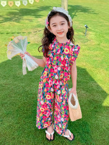 Girls Summer Cotton Silk Set Wide Leg Pants Thin Outerwear Two Piece Suite Sweet Style Childrens Outfit Travel Friendly