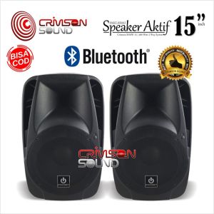 Speaker CRIMSON Aktive + Pasif 15inch Bluetooth Bonus 2 stand speaker mic kabel