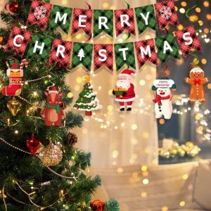 Merry Christmas Banner Hanging Flags Xmas Decor Bunting Garland Christmas Decorations for Home