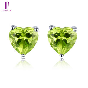 Lohaspie Jewelry Genuine 1.6 Carats Natural Peridot Earring Heart Cut Gemstone Peridot Earring For Women Silver Earrings 925 Silver Jewelry Gift