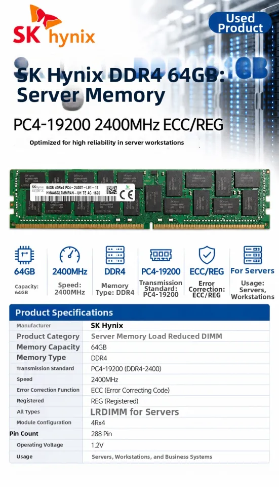 SK HYNIX | Sk Hynix Ddr4 64Gb Server Memory Pc4-19200 2400Mhz Ecc