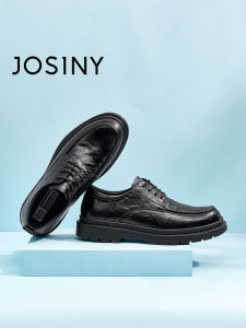 Josiny | Black Thick Heel Elevating Business Casual Shoes for Men