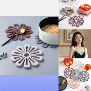 HTF Kitchen Pot Mat Silicone Non Slip Dish Pot Holders Heat Resistant Flower Shape Dinning Table Insulation Pad