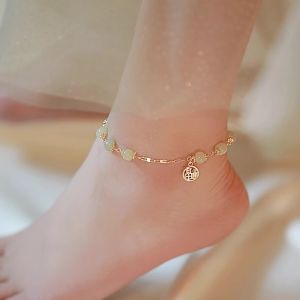 Ladys Fashion Andean Jade Foot Chain Modern Palace Style