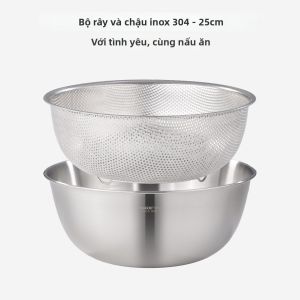 Bộ Chậu & Rổ Lọc Thép Không Gỉ 304 An Toàn Thực Phẩm