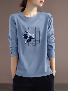 เสื้อยืดคอกลมแขนยาวผ้าฝ้ายแท้บางสำหรับผู้หญิง เสื้อชั้นใน เสื้อเชิ้ต เสื้อผ้าทำงาน ฤดูใบไม้ร่วง ลำลอง ปกติ