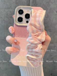 Cute Simple High-End Plaid Denim Wristband iPhone 16/13 Soft Silicone Protective Case 14 16Pro 16ProMax Compatible Apple Phone Cover