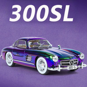 1:24 300SL Electroplated Car Model Toy Alloy Diecast Vintage Cars Sound Light 4 Doors Opened Pull Back Vehicle Toys for Kids