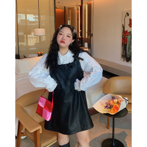 Váy Ngắn Mùa Xuân Thu Cỡ Lớn Dazi Butterfly Knot PU Da Váy Vest Nữ Phong Cách Mới 2025 Mùa Xuân Thu