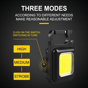 Lampu Senter Led COB Mini USB Charger Dengan Gantungan Kunci Untuk Outdoor / Camping / Memancing