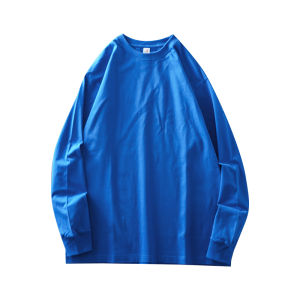 Heavyweight Long Sleeve Cotton T-Shirt Mens Loose Fit round Neck Sweatshirt Base Layer Shirt Spring Autumn Pure Color Crew Neck