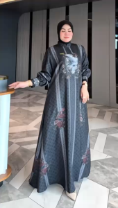 BELIFI | Amaya Dress by Ayjora Dress Muslimah Exclusive Printing Artistik Motif Floral Klasik Elegan