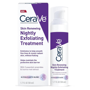 CeraVe Skin Renewing Nightly Exfoliating Treatment 50ml Glycolic Lactic Acid Serum with Ceramides for Radiant Smooth Skin