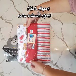Paket Bundling Bedong Bayi Set dengan Topi Kupluk Sartaki Plus Selimut Newborn Motif Lucu Bahan Lembut Chipu Aluna Baby
