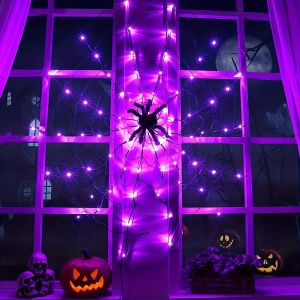 70LED Halloween Spider Web Lights Holiday Ambient Light with 8-Mode Remote Controlled for Horror Theme Party Garden Outdor Decor