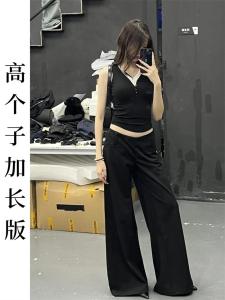 กางเกงทรงขาบานเอวต่ำสำหรับผู้หญิง ทรงยาวคลุมเข่า สีดำ ทรงสลิมฟิต ทรงเข้ารูป เทรนด์ฤดูใบไม้ร่วง 2024 สำหรับผู้หญิงสูง