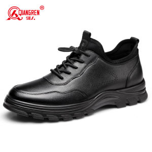 Respirable Casual Leather Shoes for Men Hollow out Breathable Summer Sports Shoes True Cowhide Youth Footwear Black