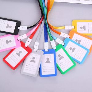 HK.1pcs Plastic ID work card sleeve with rope Portable chest work card holder Work Card Holders with Lanyard Waterproof Business Work Card ID Badge Lanyard Vertical Certificate