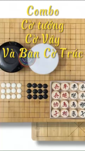 Combo Cờ Tướng Gỗ 3.8cm + Bàn Cờ Gỗ Trúc Khắc CNC 2 Mặt + Bộ Cờ Vây 361 Quân Melamine 22mm