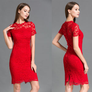 Spring Summer Lace Wedding Dress & Short Sleeve Women's Fashion: An Elegant Red Cheongsam