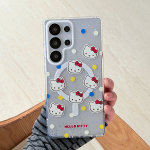 Sanrio | Ốp Điện Thoại Samsung Galaxy S23 Ultra/S24/S25 FE/S26 Plus Ultra Chất Liệu Silicon Cứng Có Dây Đeo Họa Tiết Sóng Màu Nhũ Từ Tính.