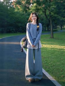 XUECAIQI | Spring Lace-detail Knit Fake Two-piece Outfit Women