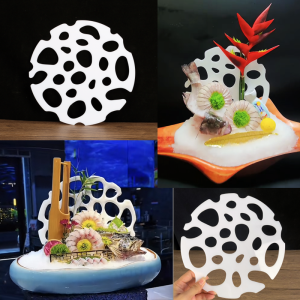 High-End Hollow out White Grid Plate Seafood Sashimi Decoration Chinese Style Kitchen Tools Sushi DIY Kit Background Decoration