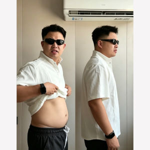 OUMULONG | White Texture Contrast Stitching Henley Collar Short Sleeve Tshirt