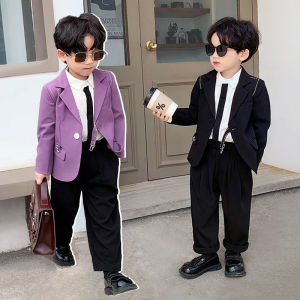 lontakids 2Pcs(Jacket+Pants)/1Pc Jacket Kids Boys Black Purple Formal Blazer Suits Birthday Wedding Party Attire Tuxedo Outfit Children Gentleman Clothes Set Dresswear for 2 -12 Years